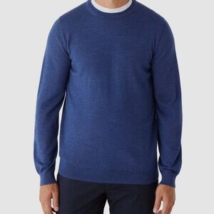 Frank and Oak Men Blue Merino Wool Crewneck Long-Sleeve Pullover Sweater Size L